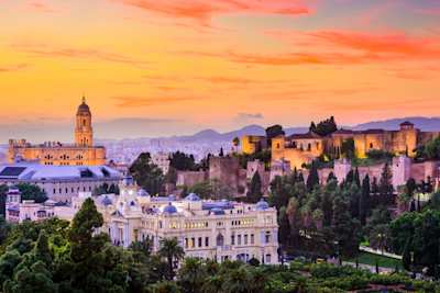 Spain cityscape at the Cathedral, City Hall and Alcazaba citadel of Malaga