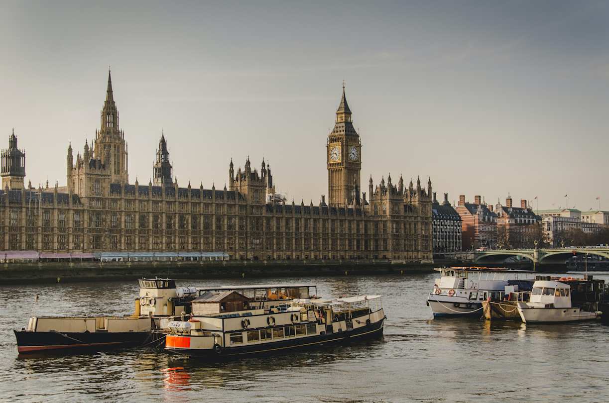 A view of Westminster from across the River Thames, London