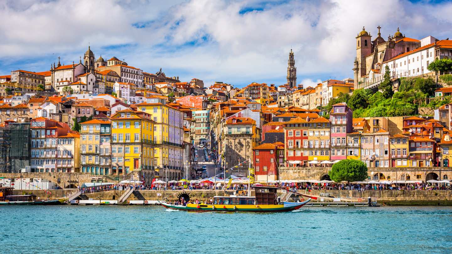 Colourful buildings in Porto's Old Town Ribeira on the banks of the Duoro River, Porto