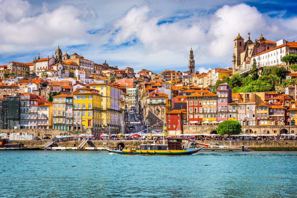 Colourful buildings in Porto's Old Town Ribeira on the banks of the Duoro River, Porto