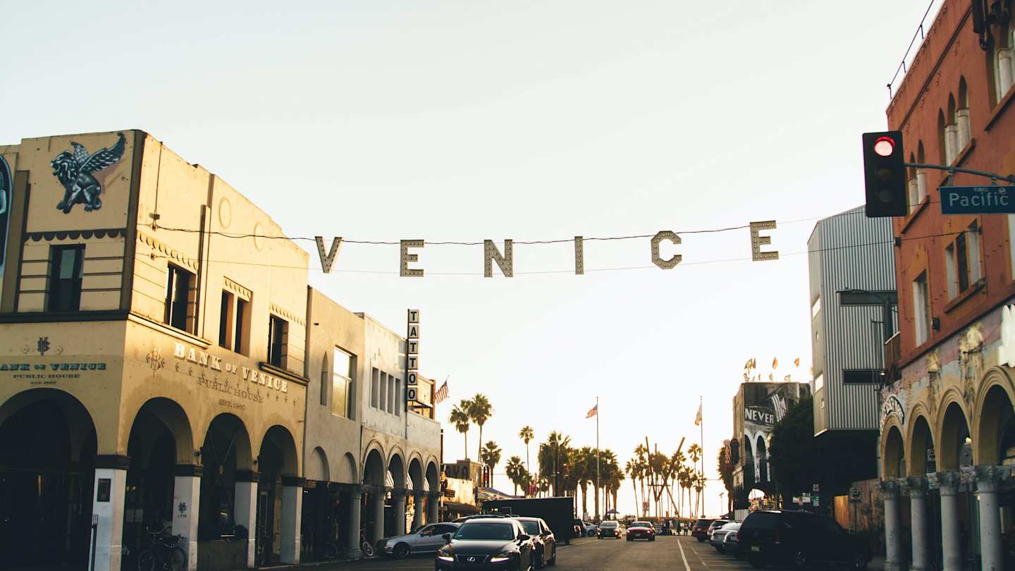 Venice Beach Sign at Sunset in Los Angeles California