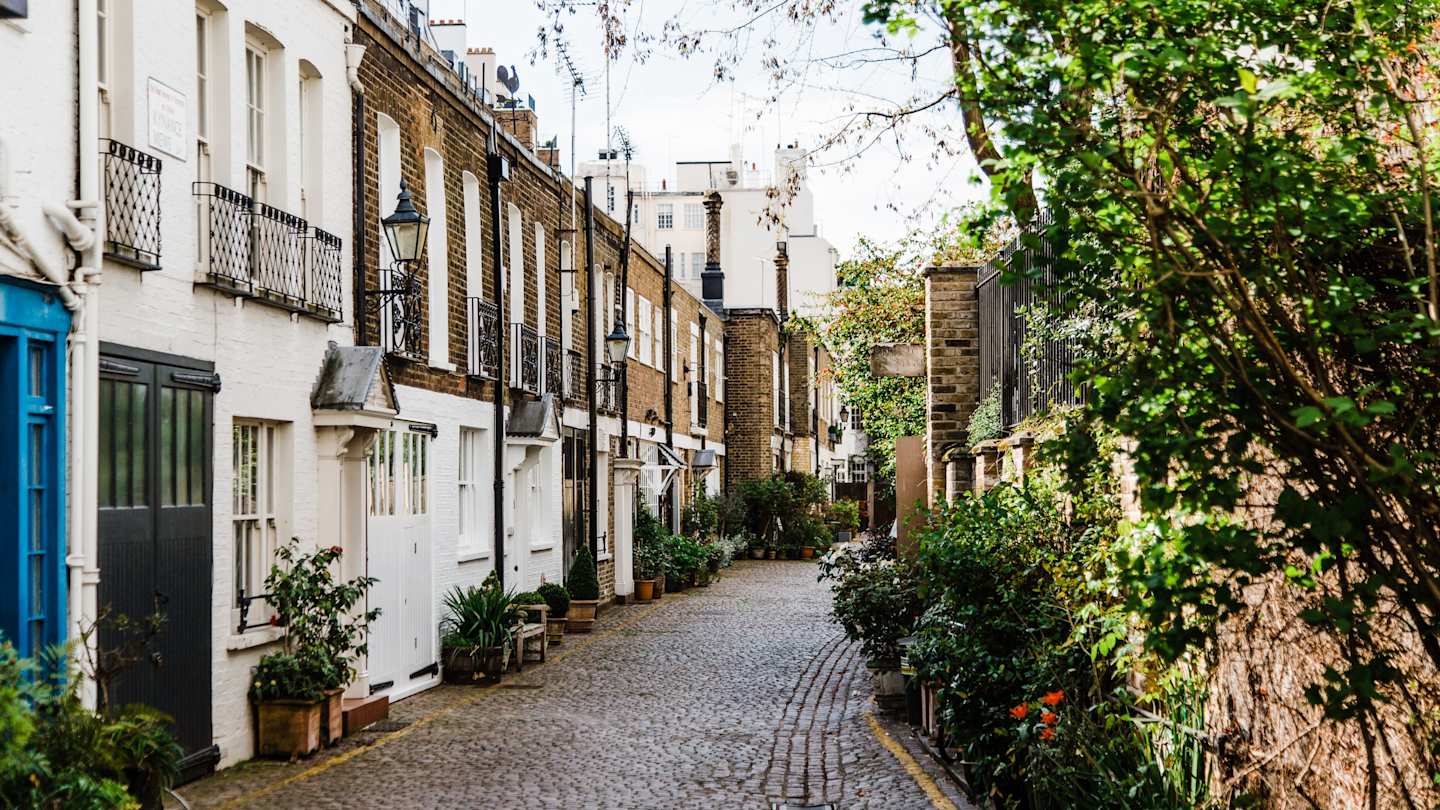 Colourful row of houses in Notting Hill, London