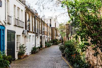 Colourful row of houses in Notting Hill, London