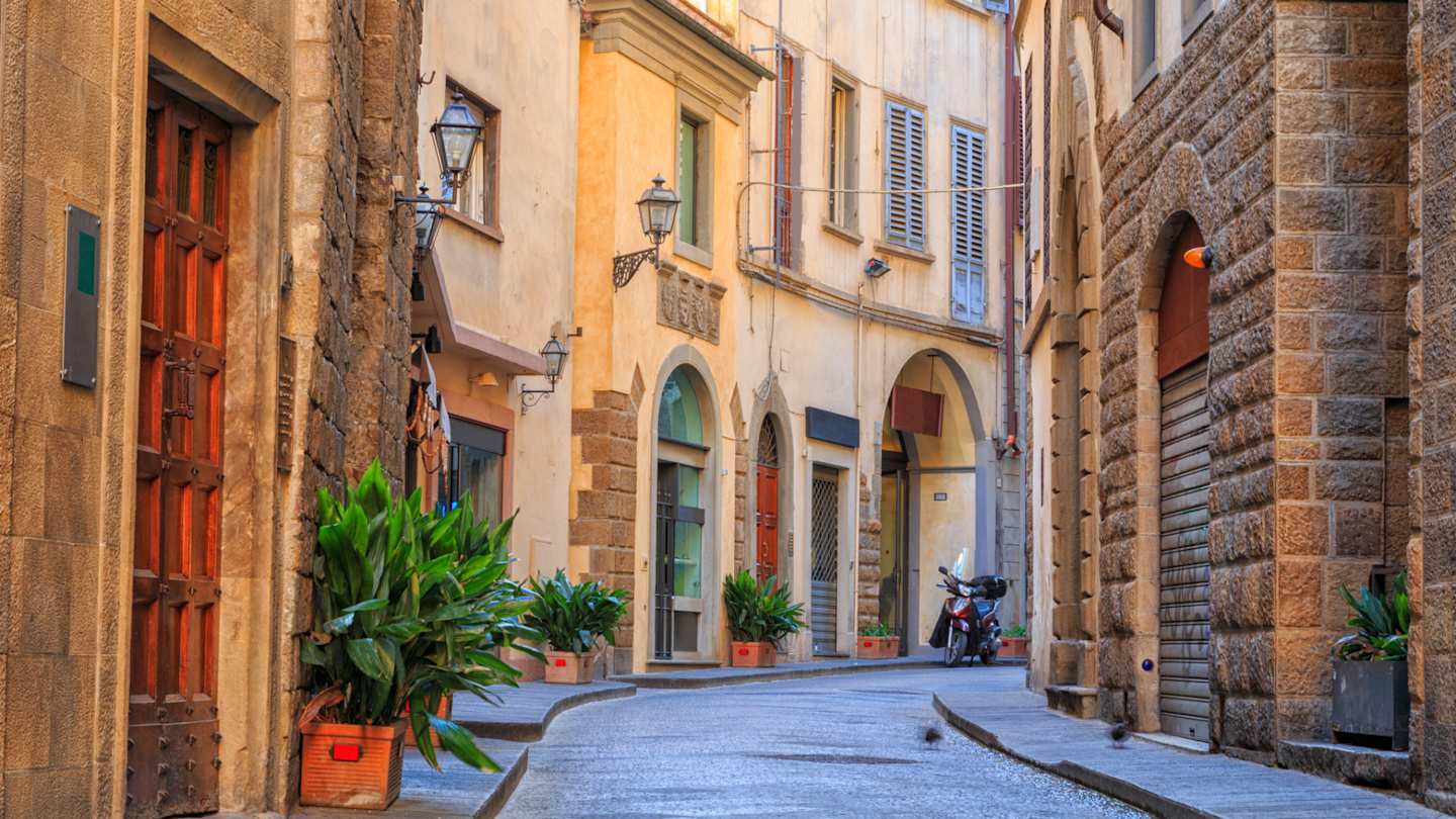 Charming narrow streets of Florence town with no tourists, Tuscany, Italy