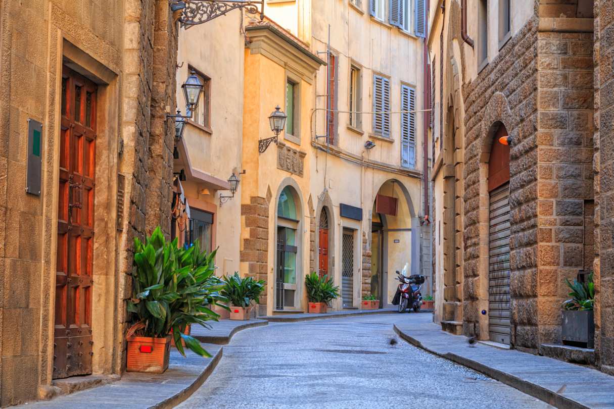 Charming narrow streets of Florence town with no tourists, Tuscany, Italy