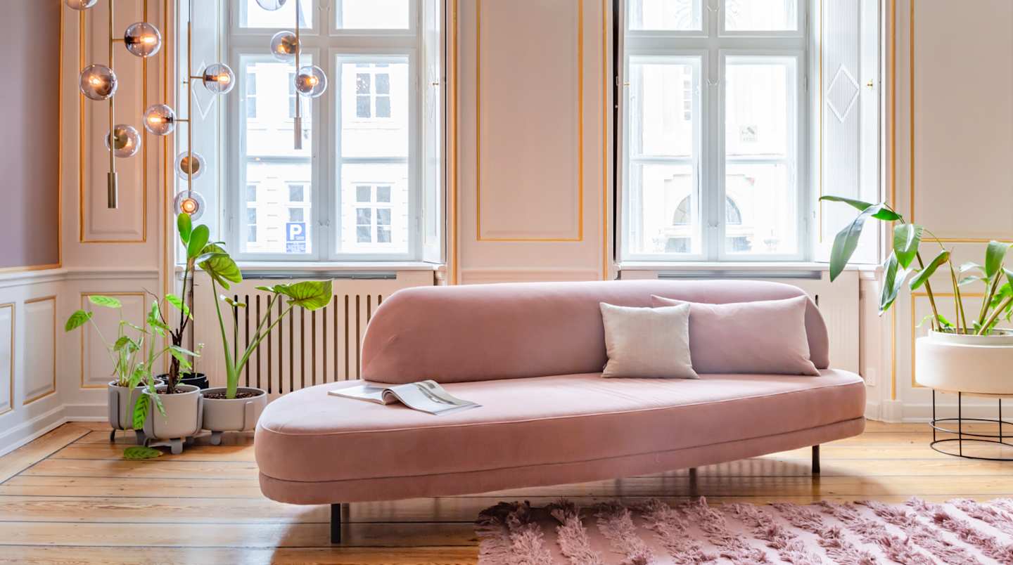Pink sofa in a living room