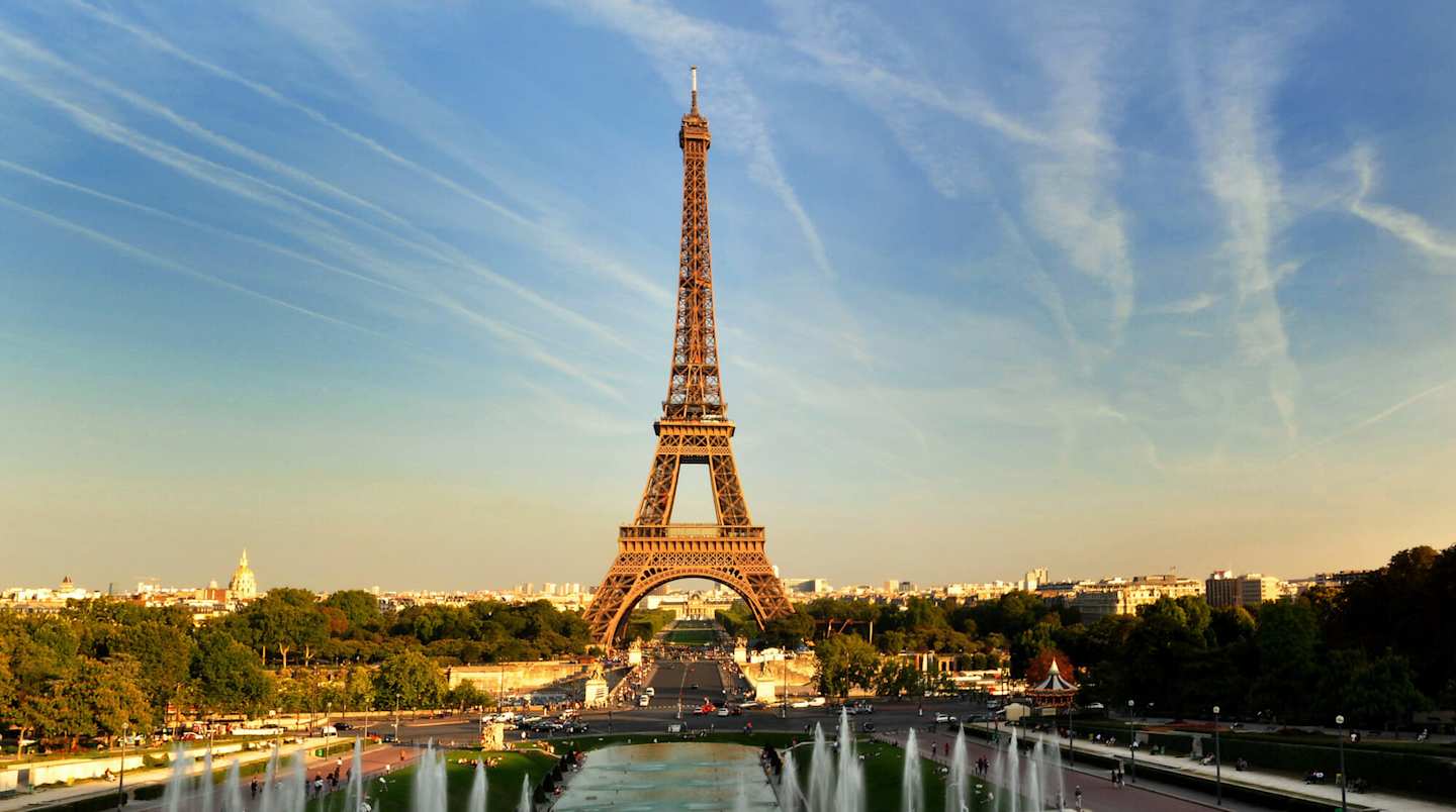 Eiffel Tower at sunset in Paris
