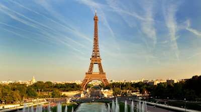 Eiffel Tower at sunset in Paris