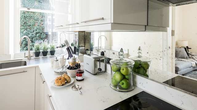Kitchen and amenities inside the Earl's Boutique, Plum Guide home
