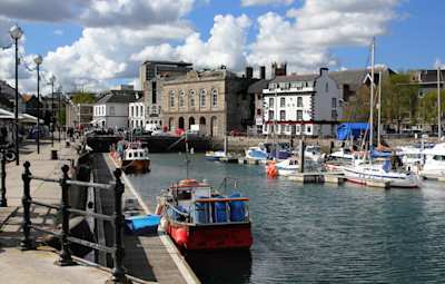 Boats in Plymouth Harbour, Plymouth, Devon, UK