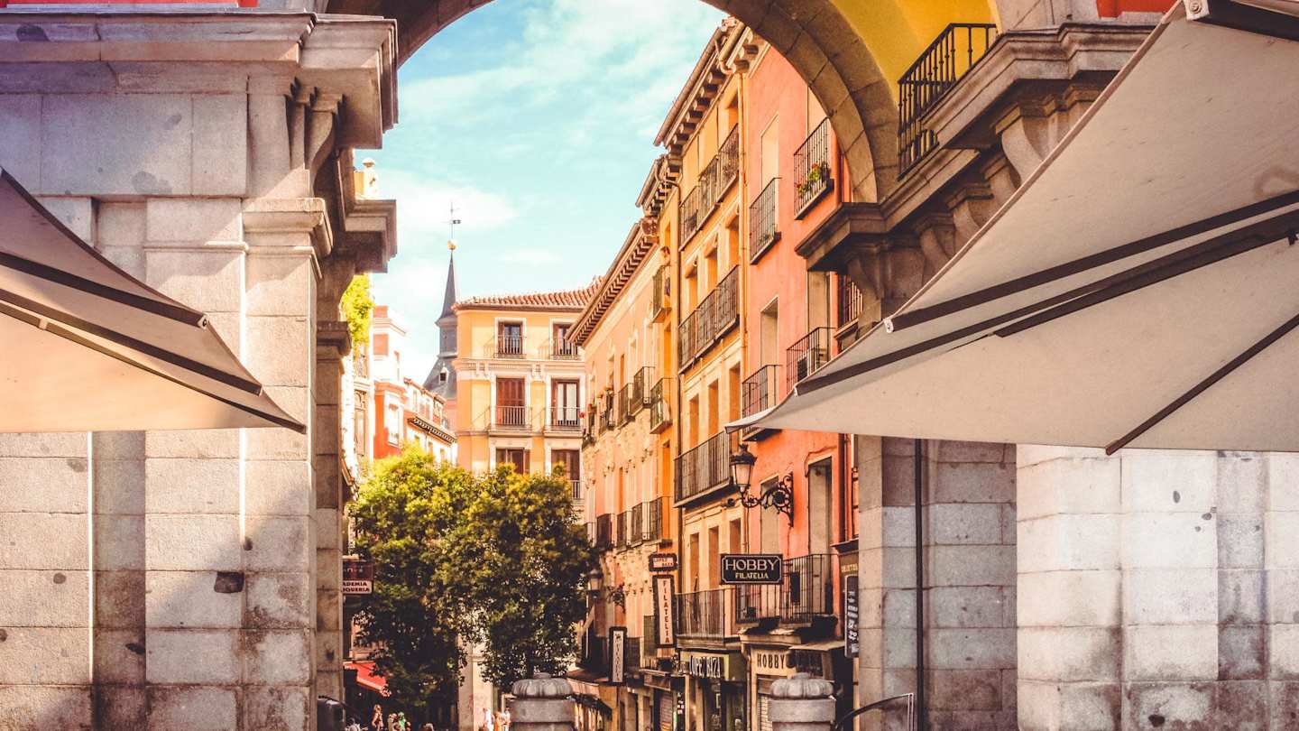 Street view of a neighbourhood in Madrid, Spain