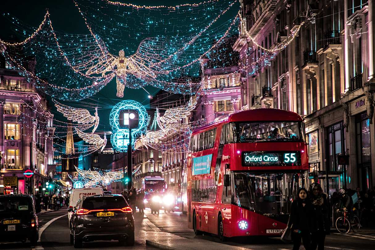 Christmas lights in the streets of London