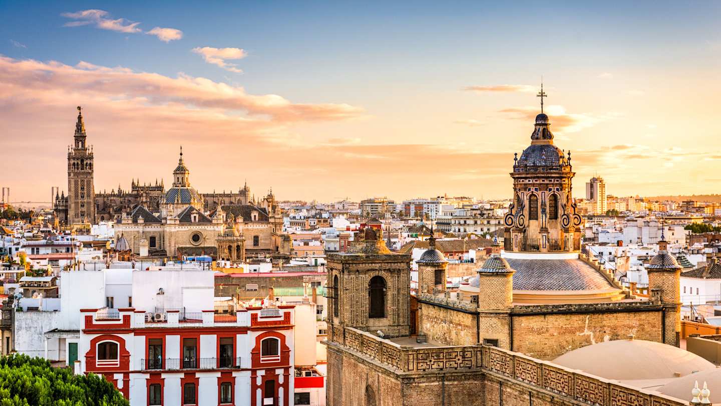 Seville skyline in the Old Quarter, featuring La Giralda and Seville Cathedral, Seville