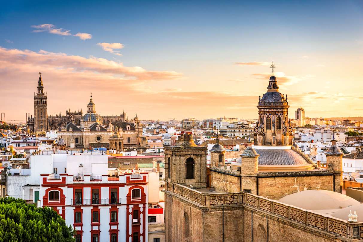 Seville skyline in the Old Quarter, featuring La Giralda and Seville Cathedral, Seville