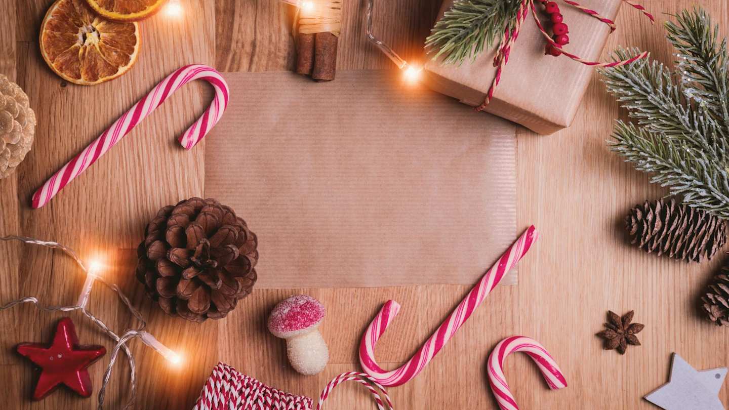 An assortment of Christmas decorations on a table