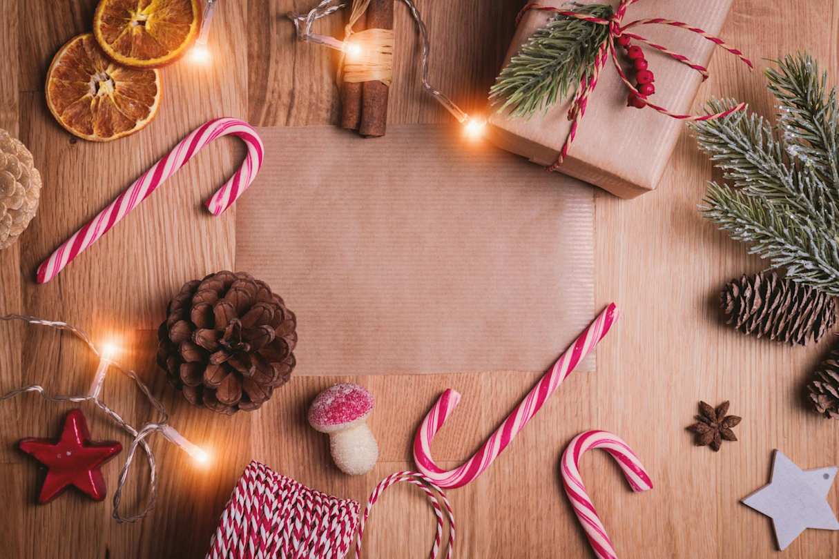 An assortment of Christmas decorations on a table