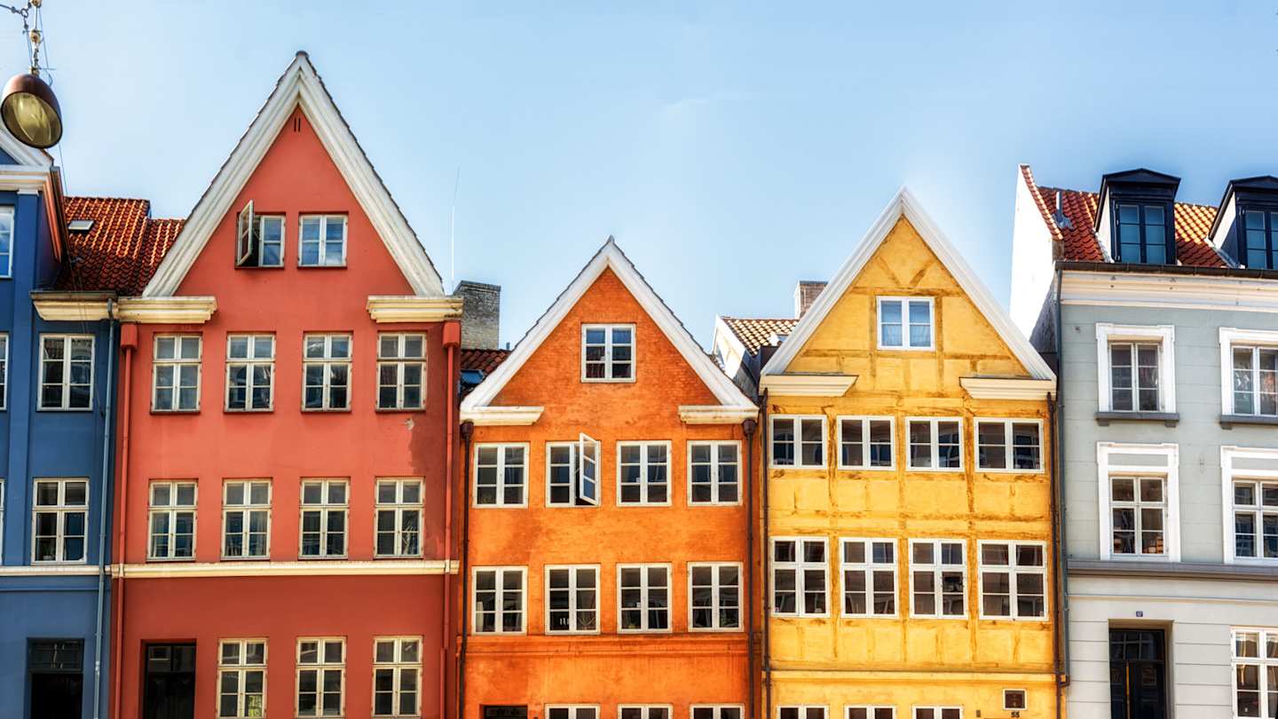 Multicoloured, traditional house facades in Copenhagen, Denmark