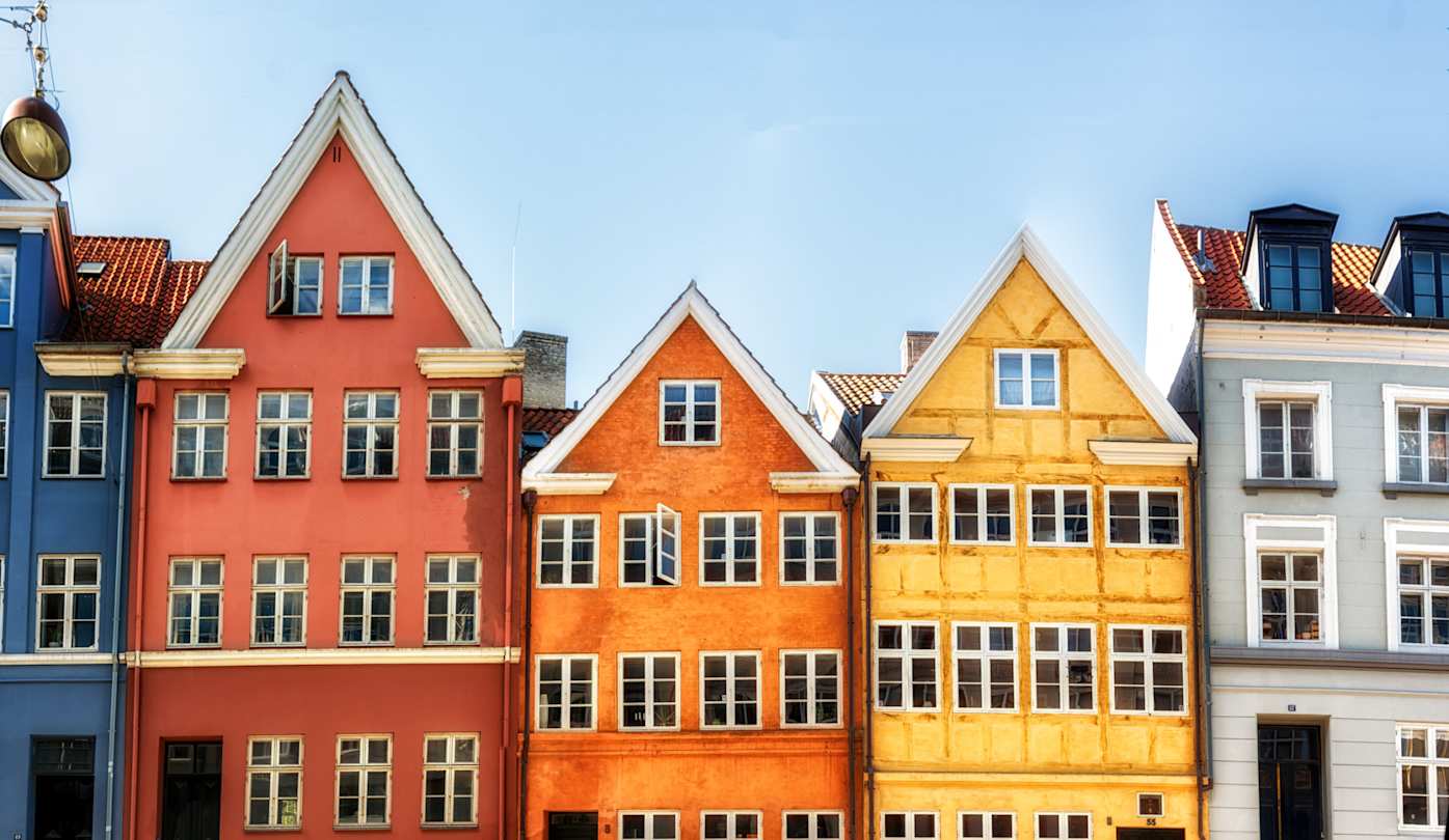 Multicoloured, traditional house facades in Copenhagen, Denmark