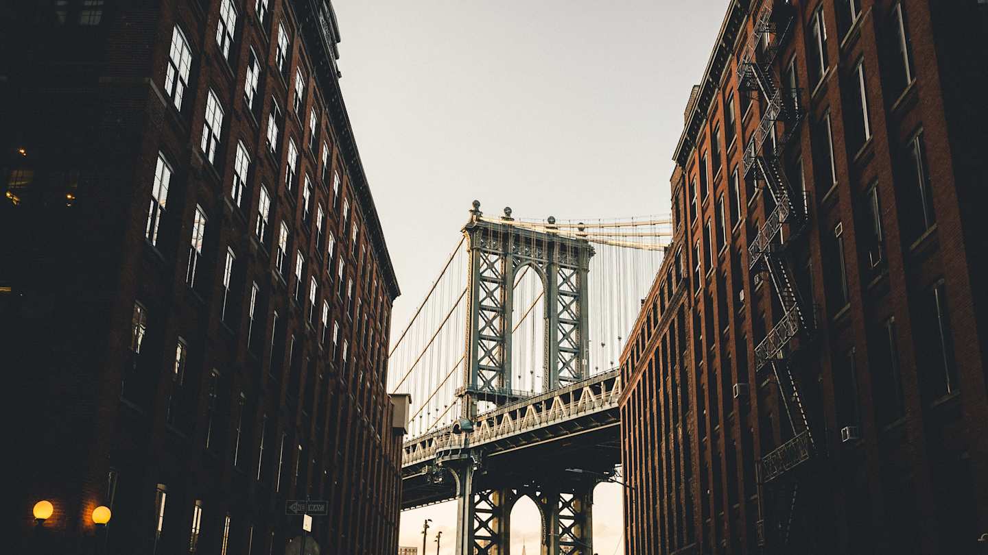 New York Brooklyn Bridge view, Manhattan