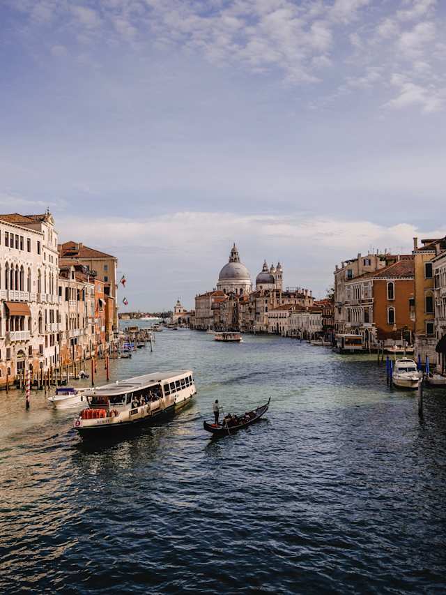 Venice Canal View Gondola Buildings Sky Water