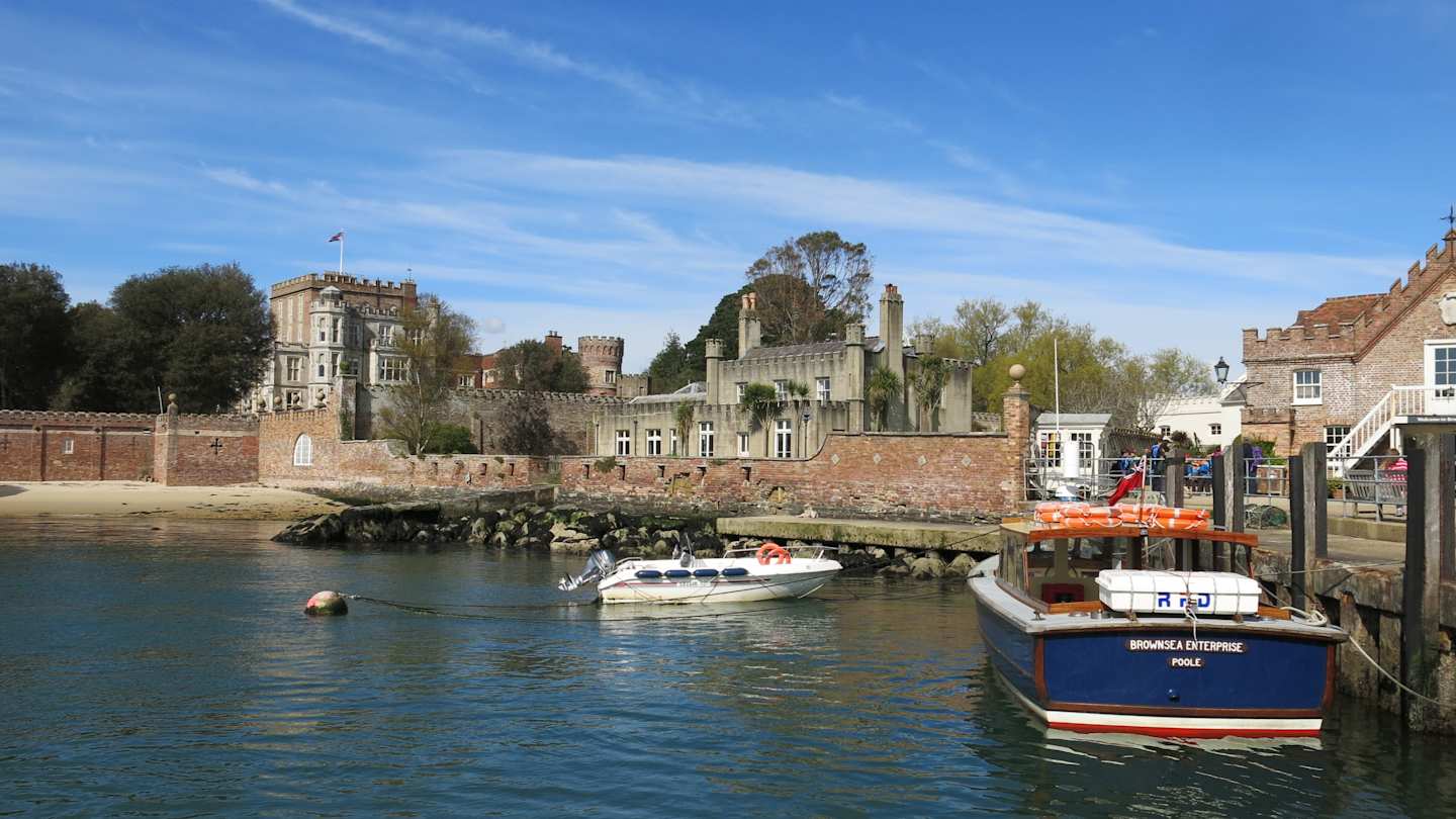 Boats docked at Brownsea Island, Bournemouth, UK