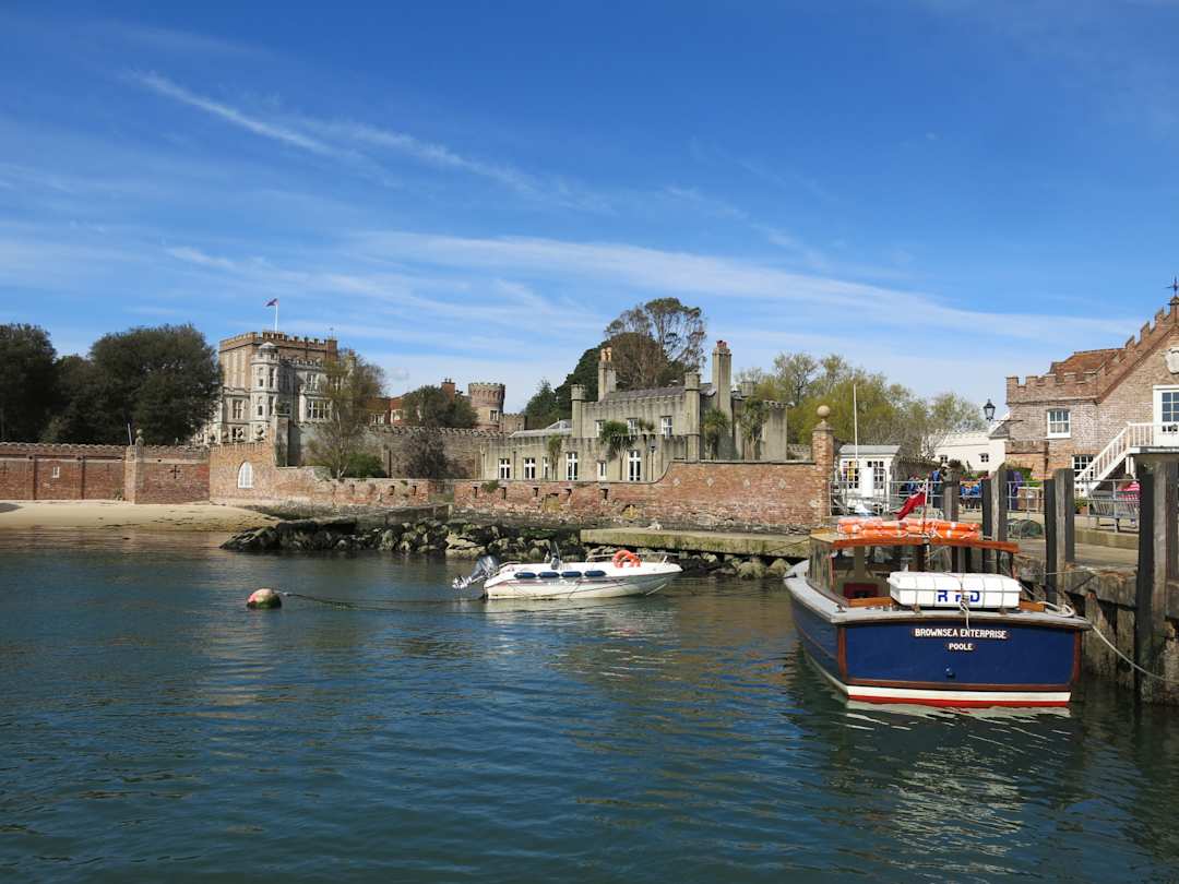 Boats docked at Brownsea Island, Bournemouth, UK