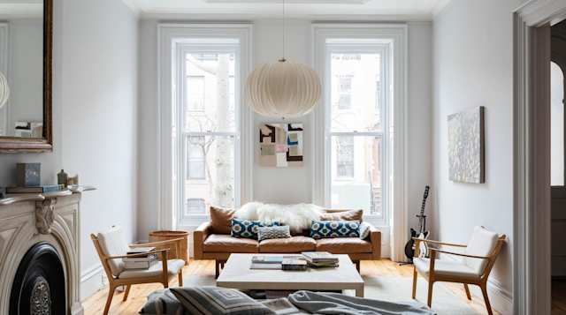 Cosy living area with fireplace in Plum Guide home, Brooklyn by the Sea