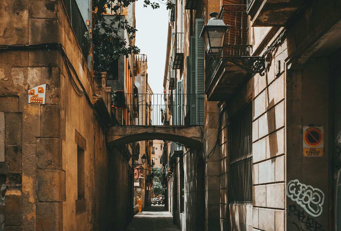 A typical characterful street in the Gothic Quarter, Barcelona