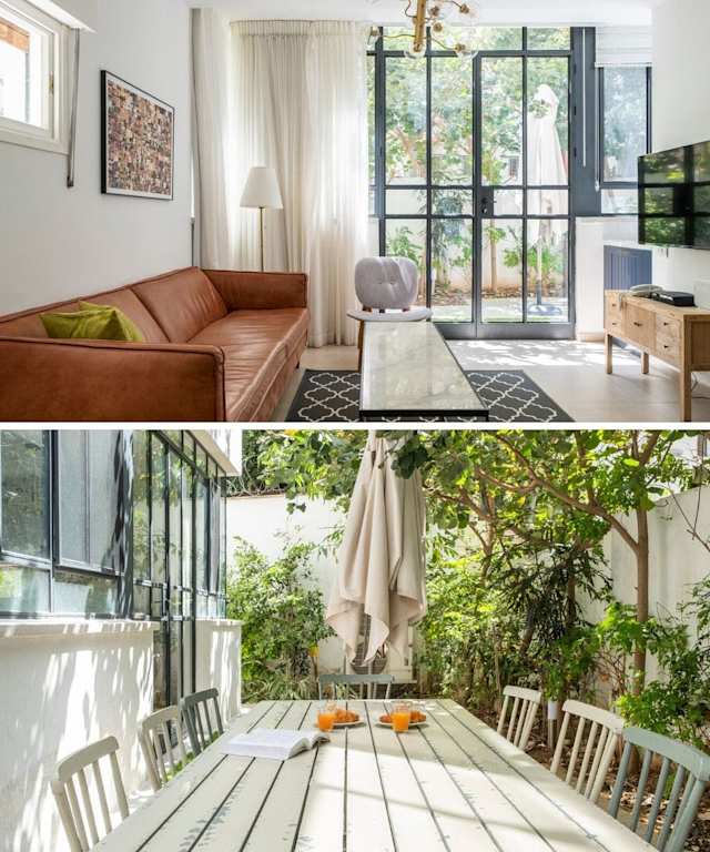 Bright and open living area and outdoor dinner table of Plum Guide home, Bauhaus Chronicle