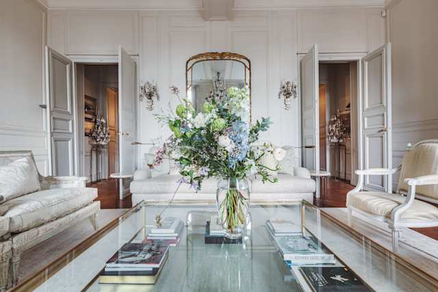 Flowers in living room, Le Palais de Marie, Plum Guide home in Paris