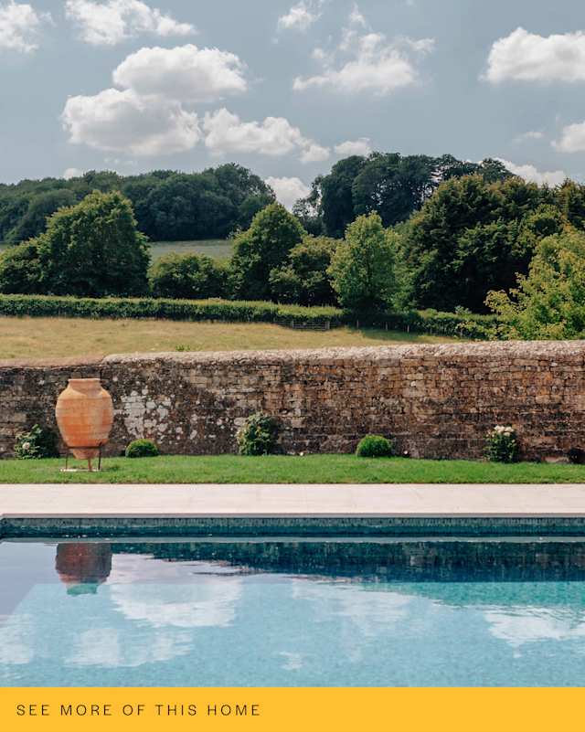 Pool and surrounding landscape, The Bronze Knight, Plum Guide home in Cotswolds