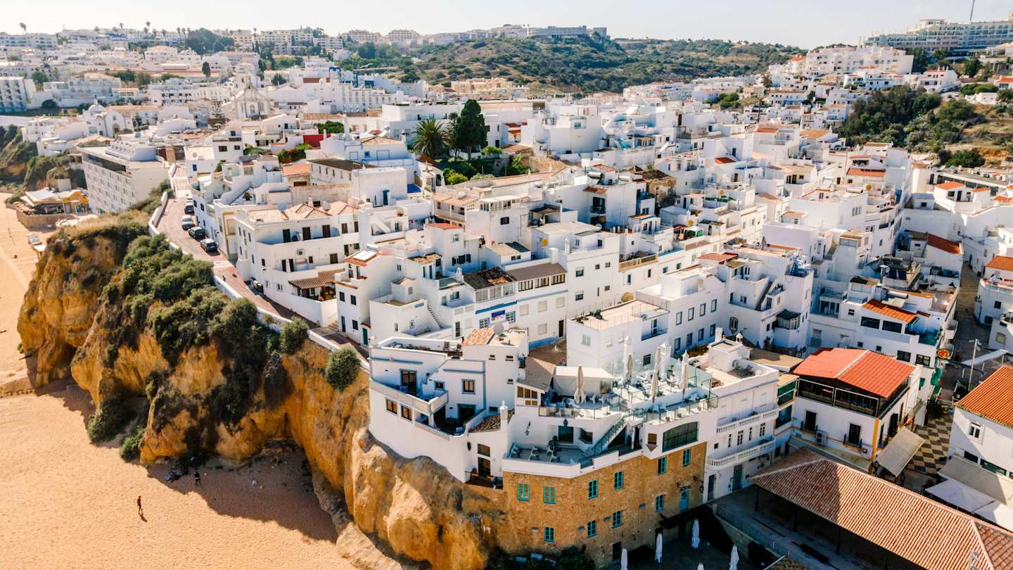 Aerial view of seaside Albufeira in Algarve, Portugal