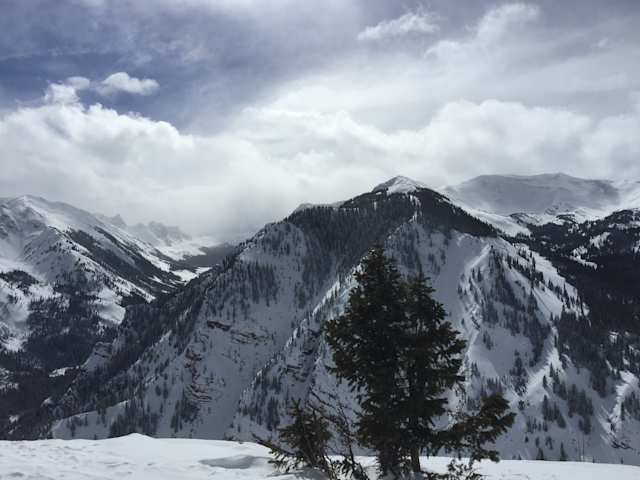 Snowy mountains and trees in winter in Aspen, Colorado