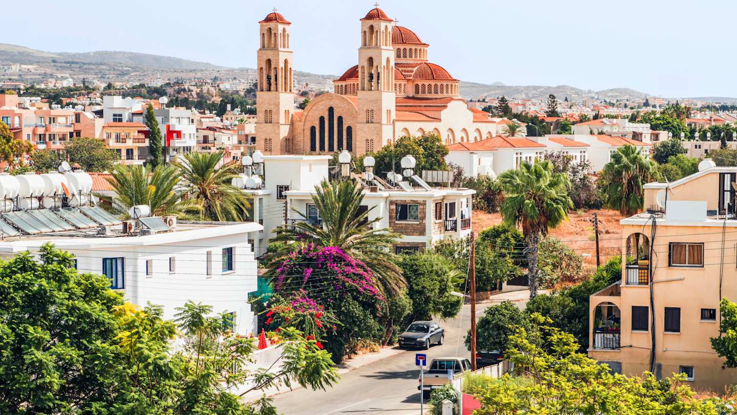 View of Paphos with the Orthodox Cathedral of Agio Anargyroi, Cyprus