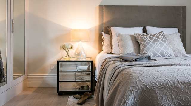 The bedroom in The Earl's Boutique, Plum Guide home