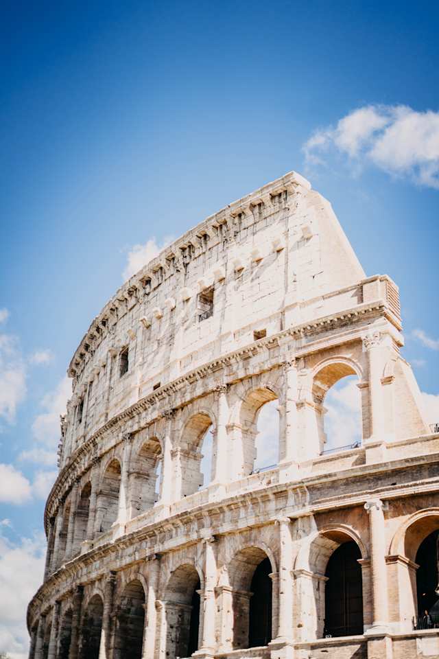 A view of the preserved ruins of the Colosseum, Rome, Italy