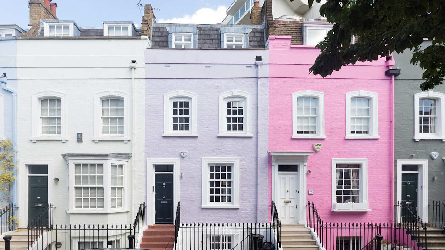 Colourful row of houses in Notting Hill, London