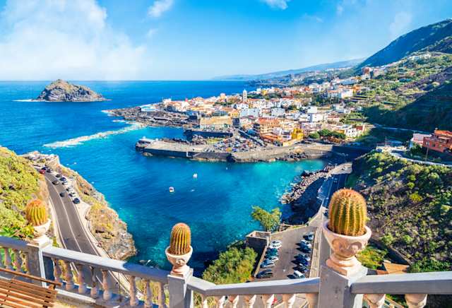 An aerial view of the Garachico town of Tenerife, Canary Islands, Spain
