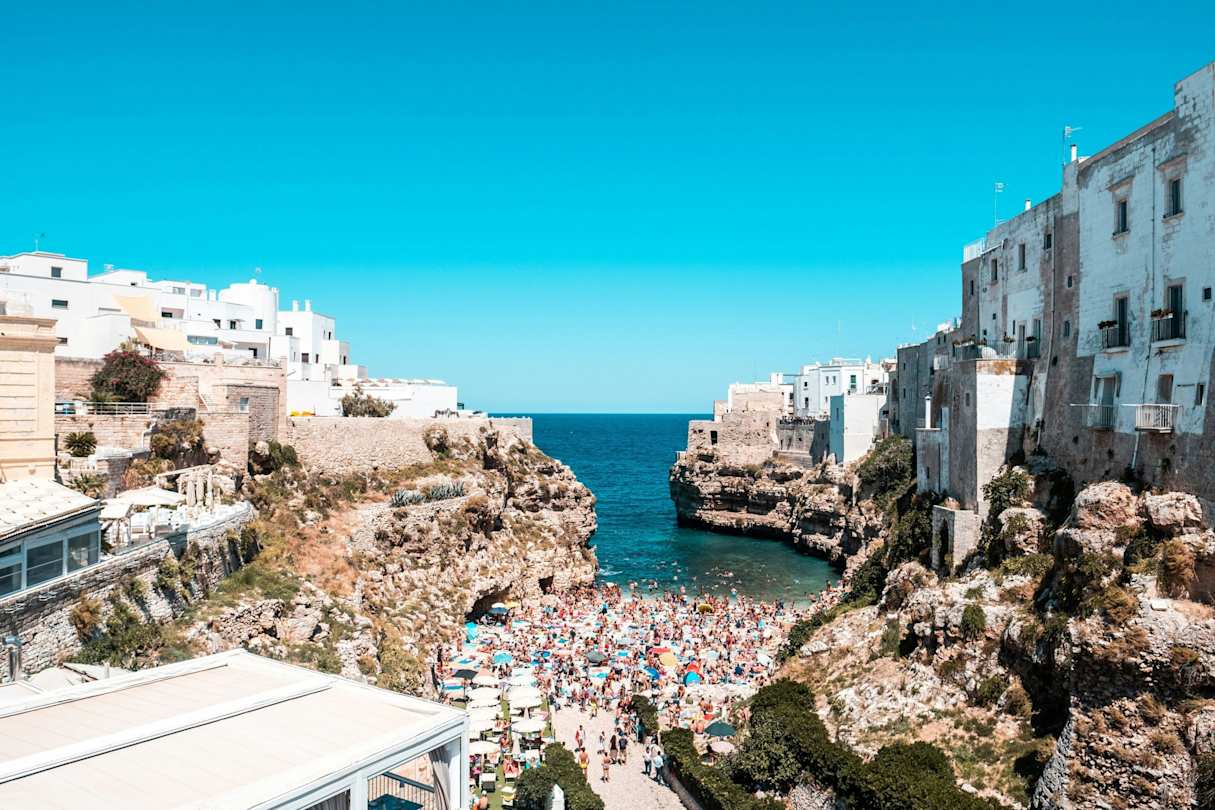 View of cityscape on the coast line of the Mediterranean Sea, Puglia