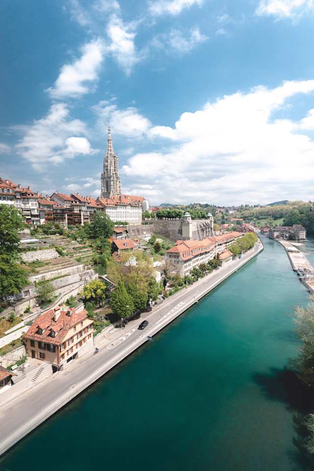 River flowing alongside buildings in Bern, Switzerland