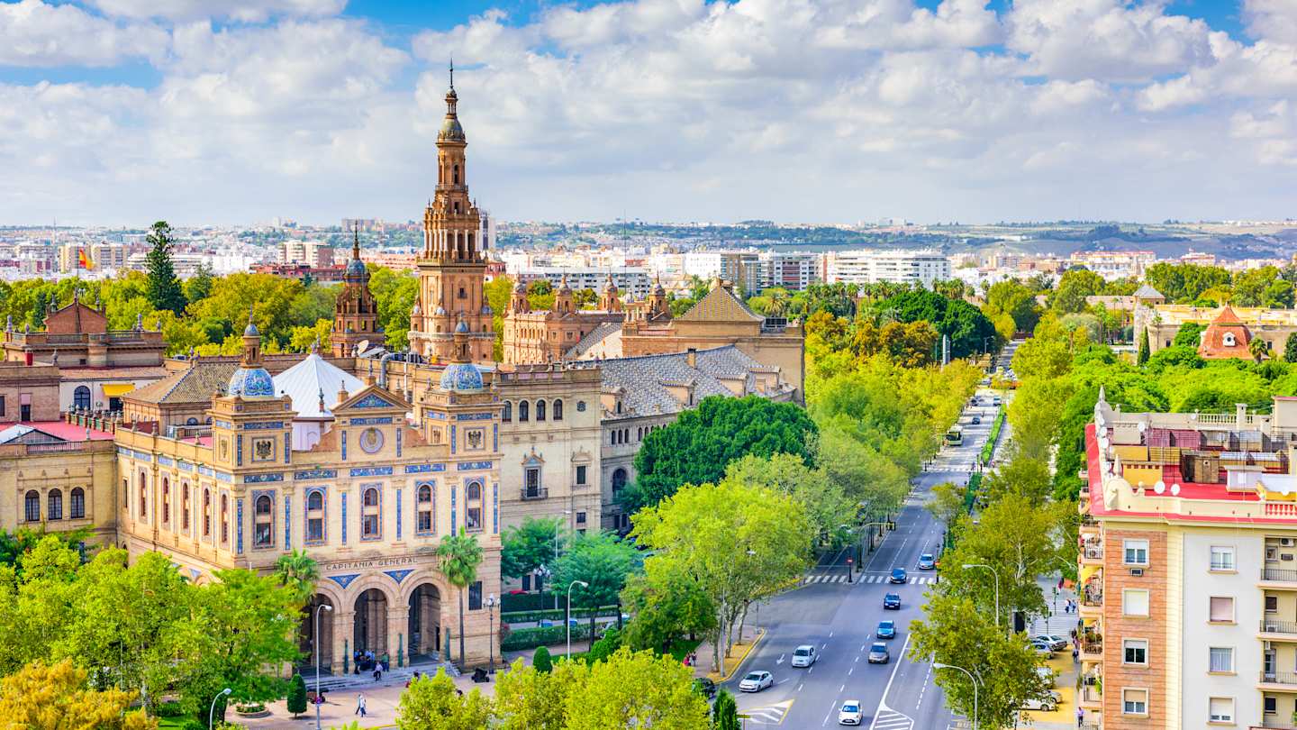 Landscape skyline of Seville, with La Giralda in the distance, Seville