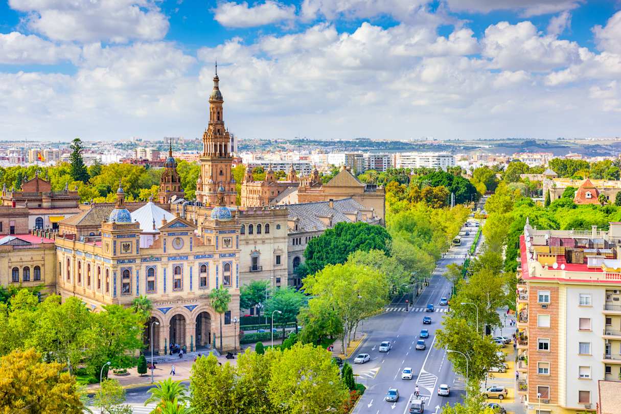 Landscape skyline of Seville, with La Giralda in the distance, Seville