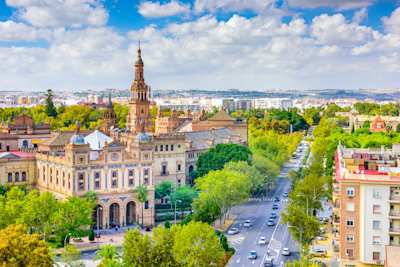 Landscape skyline of Seville, with La Giralda in the distance, Seville