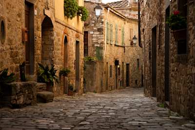 Street in Montefioralle in Tuscany, Italy