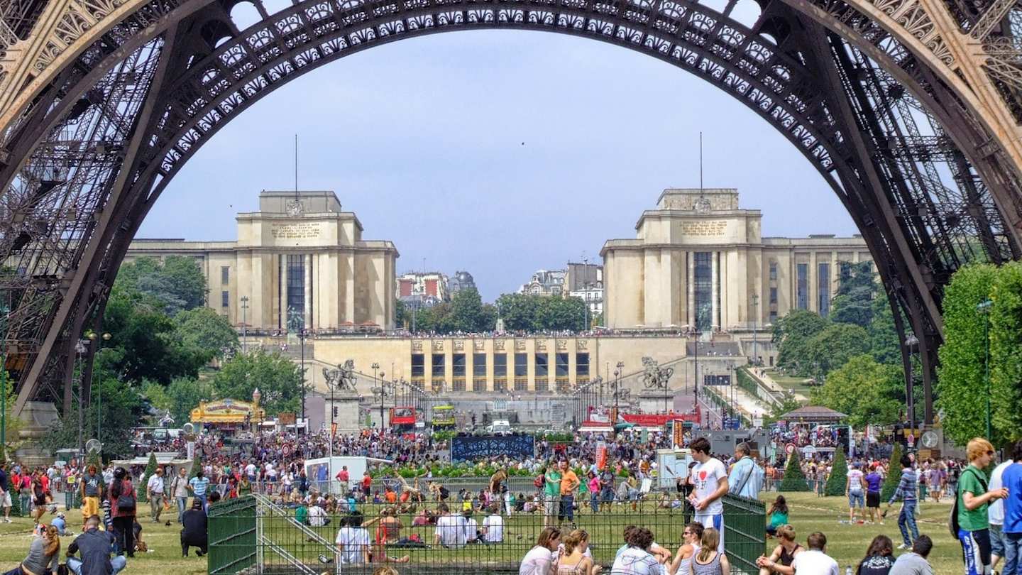 Underneath the Eiffel Tower, Champs de Mars, Paris