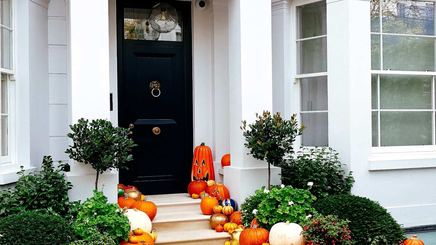 London doorstep with pumpkin display
