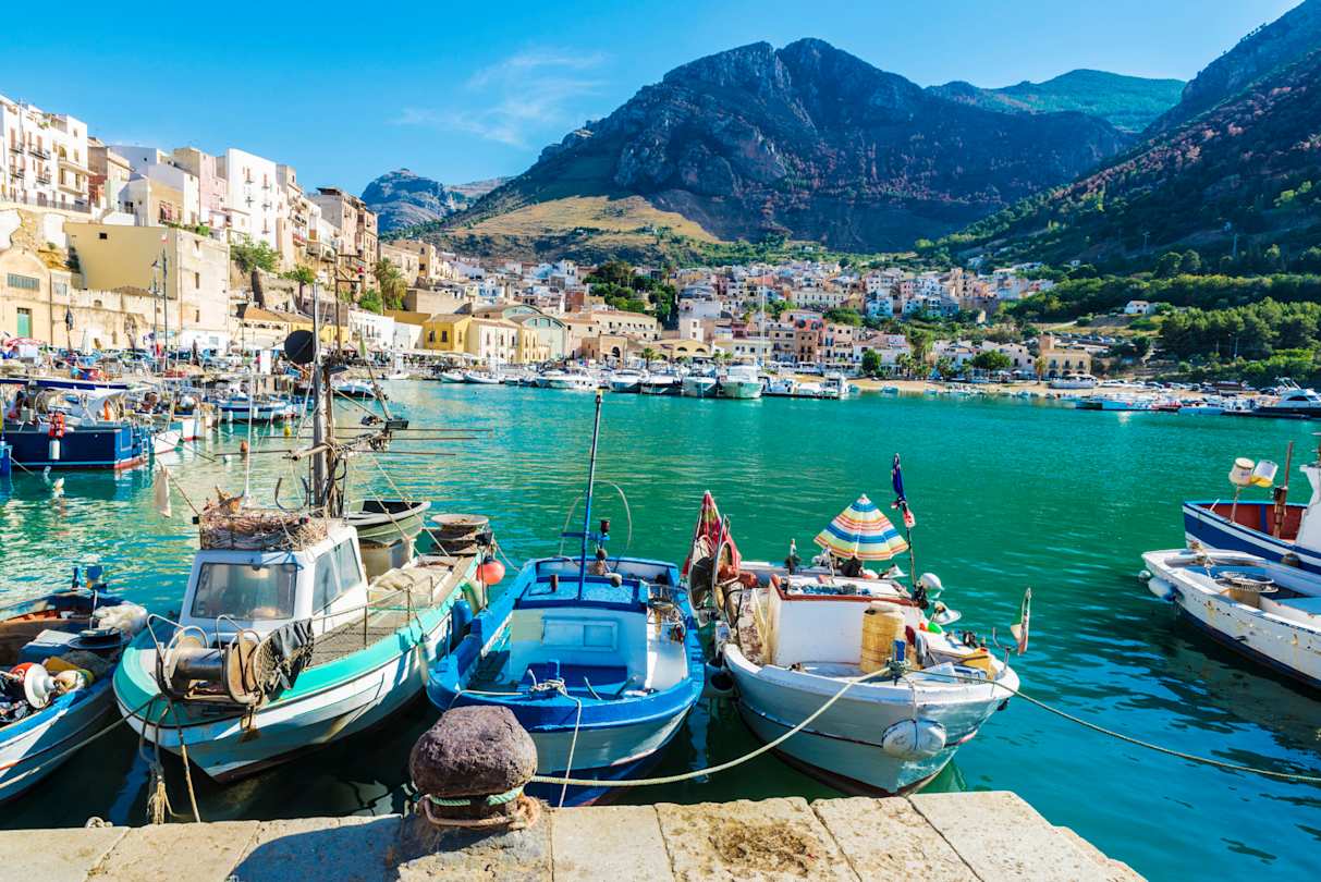 Fishing port in the summer in Castellammare del Golfo in Sicily, Italy