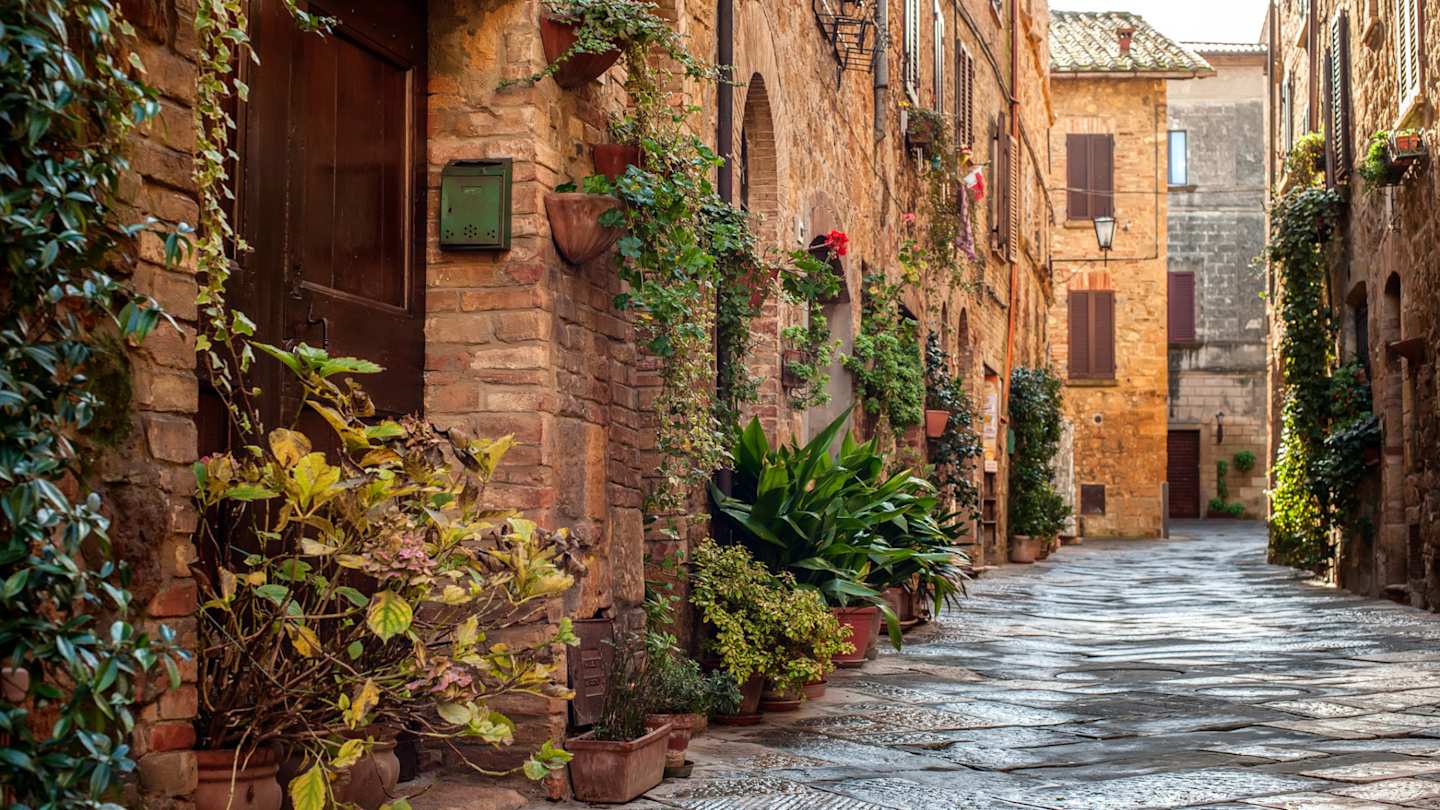Old town and street in Pienza, Tuscany, Italy