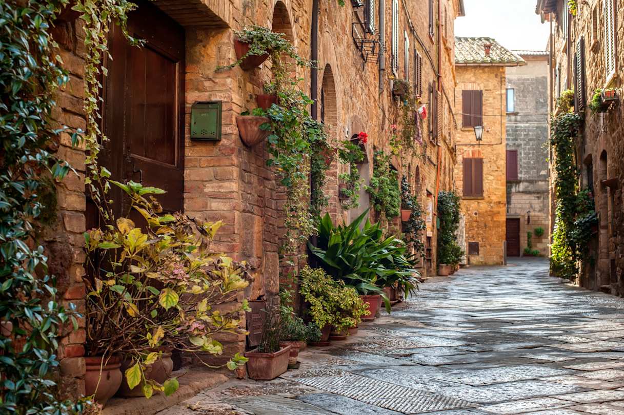 Old town and street in Pienza, Tuscany, Italy