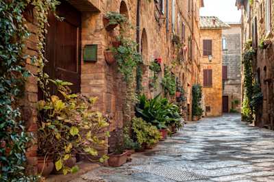 Old town and street in Pienza, Tuscany, Italy